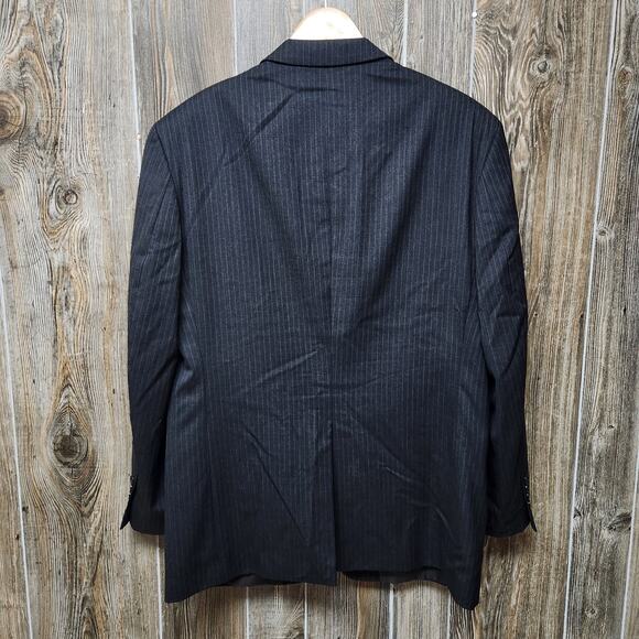 Vtg Pure Wool Blazer Mens Large XL Black Pinstripe Tailors Row S&K Famous Brands - Picture 2 of 16